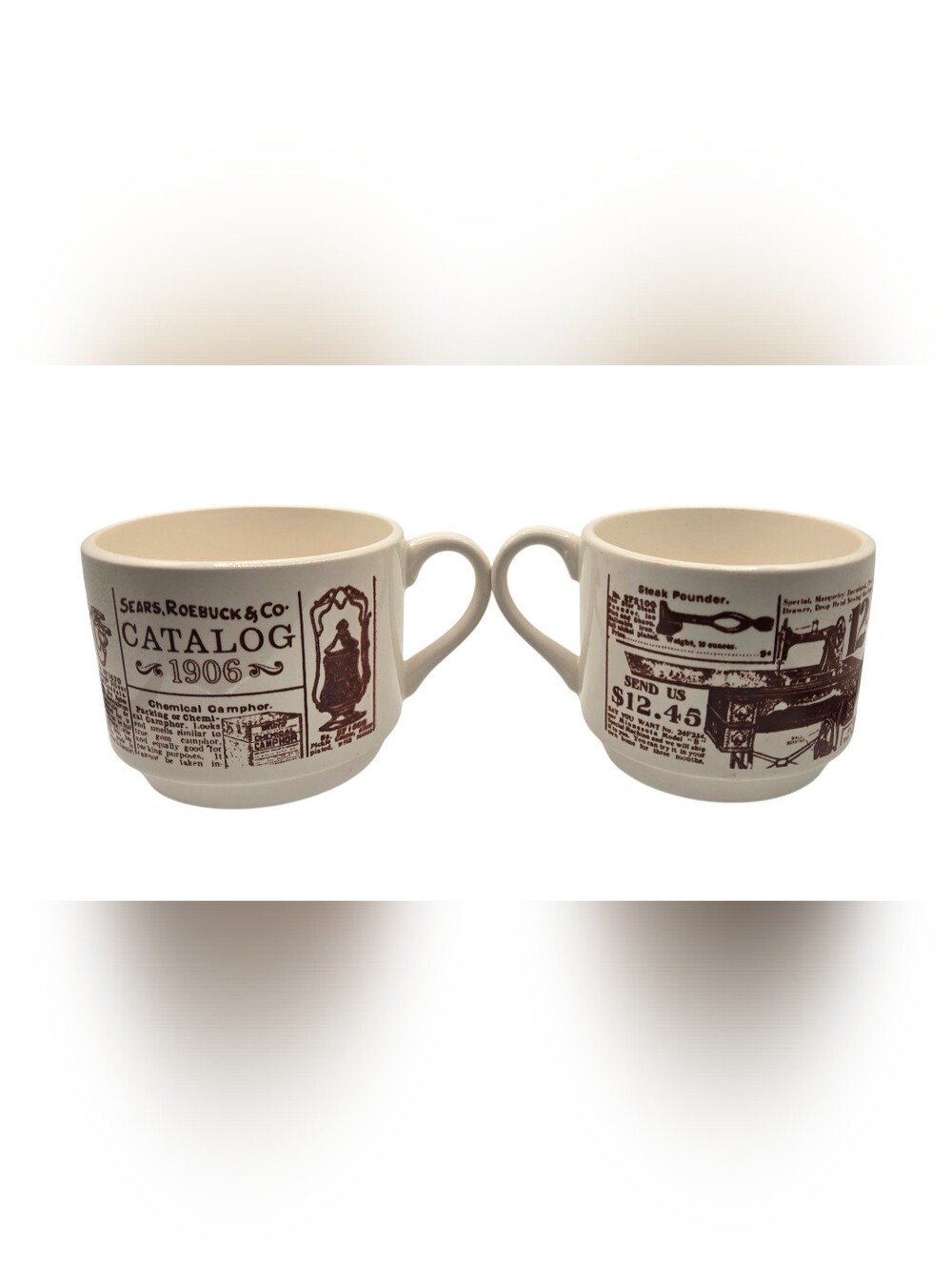 Vintage Sears Roebuck & Co Catalog 1906 Ads Cream Brown Coffee Cup Mug Set of 2